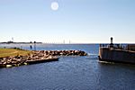 Malmö; Västra Hamnen - Blick auf die Öresundbrücke